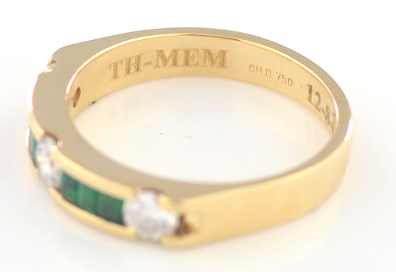 18K Yellow Gold Diamond and Emerald Band