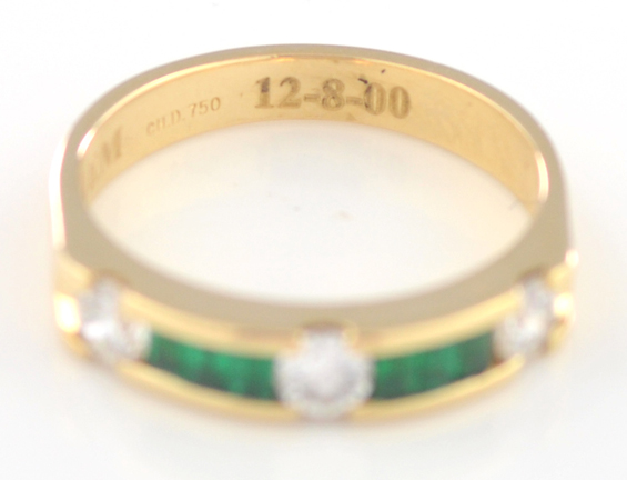 18K Yellow Gold Diamond and Emerald Band