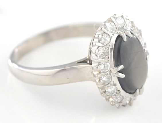 14K White Gold Black Sapphire Ring
