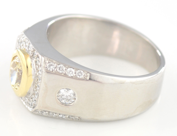 18K Two-Tone Yellow Diamond Gents Ring