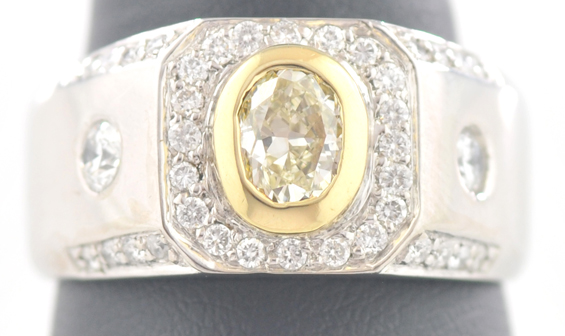 18K Two-Tone Yellow Diamond Gents Ring