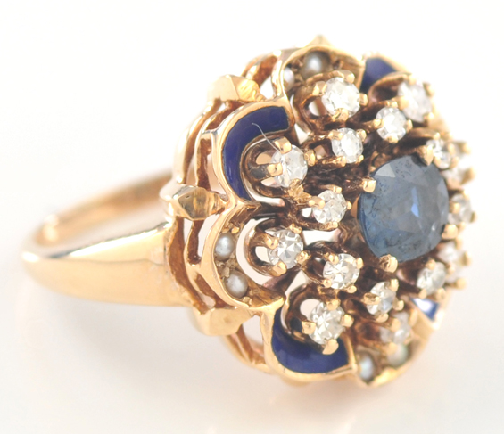 14K Yellow Gold Sapphire and Diamond Ring