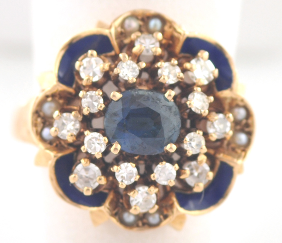 14K Yellow Gold Sapphire and Diamond Ring