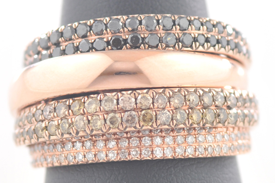 14K Rose Gold Black, Chocolate and White Diamond Ring