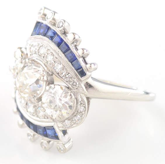 Platinum Vintage Diamond and Sapphire Ring