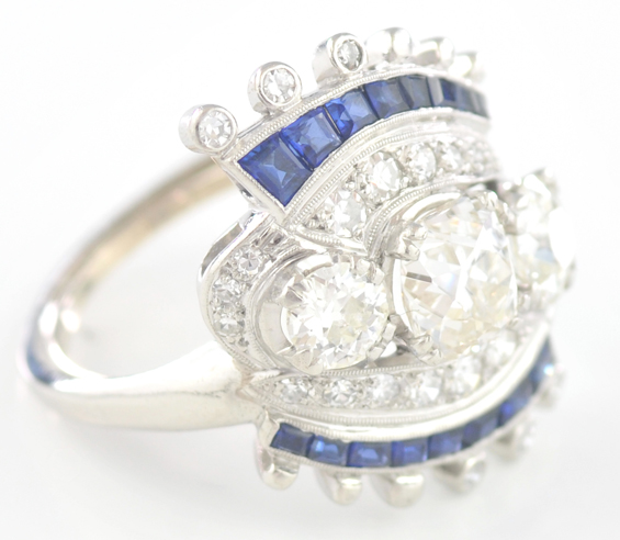 Platinum Vintage Diamond and Sapphire Ring