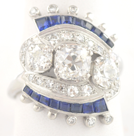 Platinum Vintage Diamond and Sapphire Ring