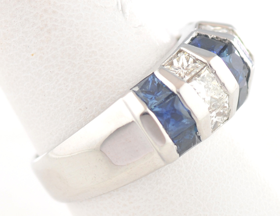 14K White Gold Diamond and Sapphire Band