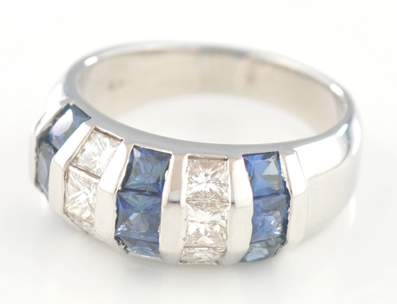 14K White Gold Diamond and Sapphire Band