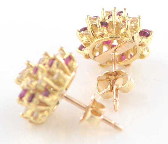 14K Yellow Gold Diamond and Ruby Earrings