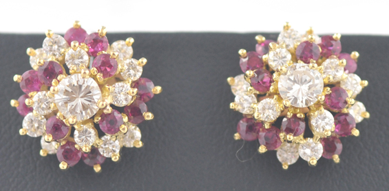14K Yellow Gold Diamond and Ruby Earrings