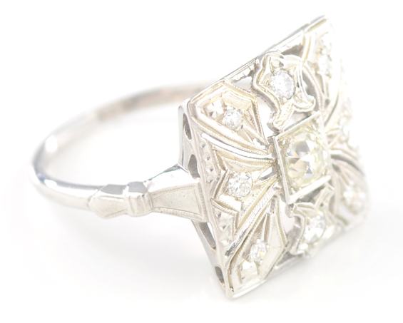 14K White Gold Diamond Panel Ring