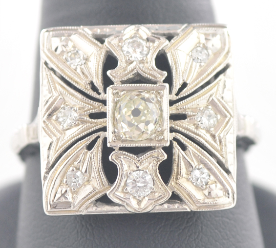 14K White Gold Diamond Panel Ring