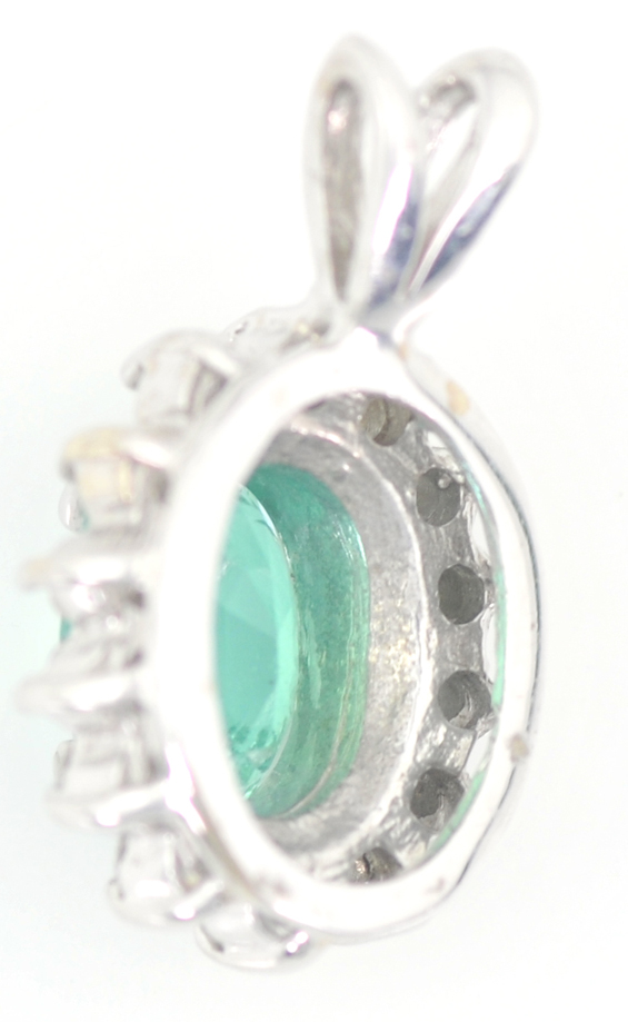 14K White Gold Emerald Pendant