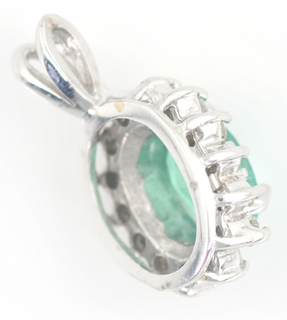 14K White Gold Emerald Pendant