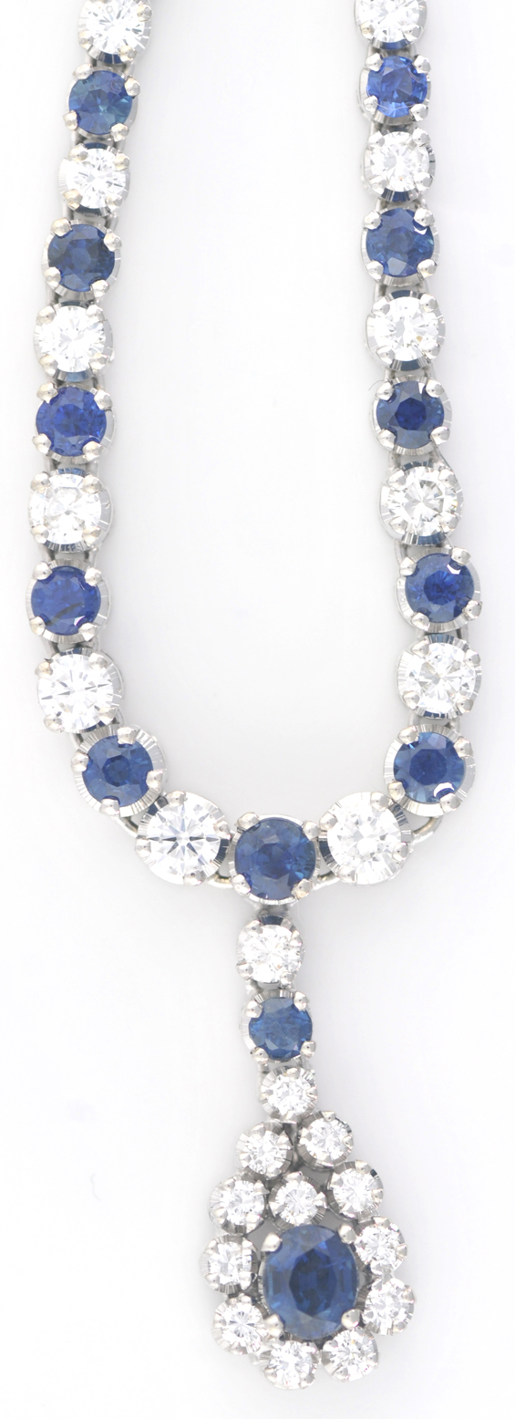 18K White Gold Diamond and Sapphire Necklace