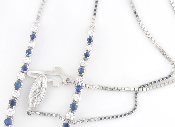 18K White Gold Diamond and Sapphire Necklace