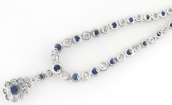 18K White Gold Diamond and Sapphire Necklace