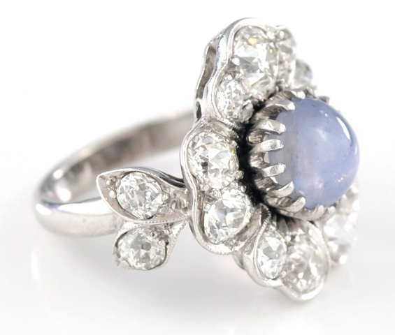 Platinum Diamond and Star Sapphire Ring