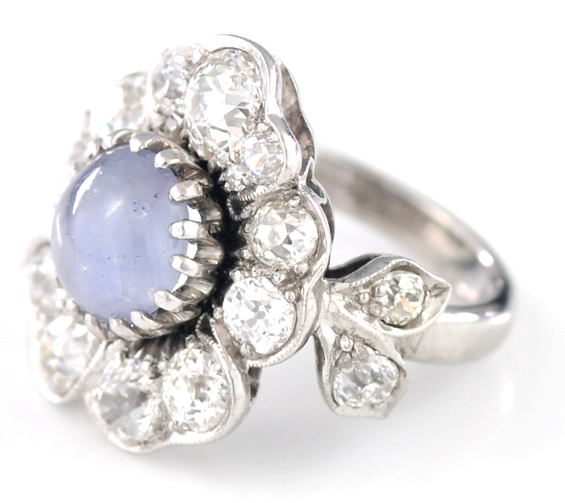 Platinum Diamond and Star Sapphire Ring