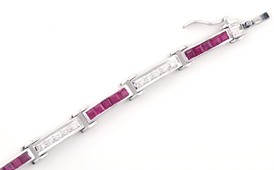 18K White Gold Ruby and Diamond Bracelet 