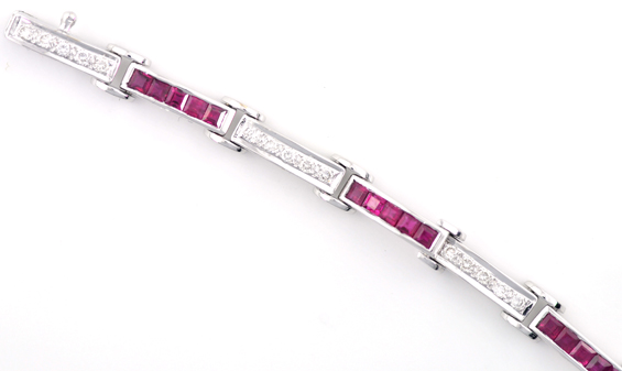 18K White Gold Ruby and Diamond Bracelet 