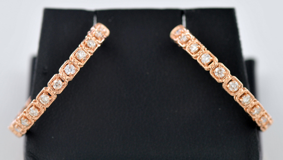 14K Rose Gold Diamond Hoop Earrings
