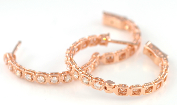 14K Rose Gold Diamond Hoop Earrings