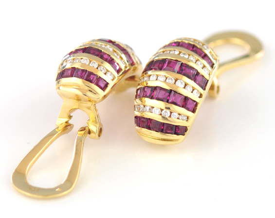 18K Yellow Gold Diamond and Ruby Earrings 
