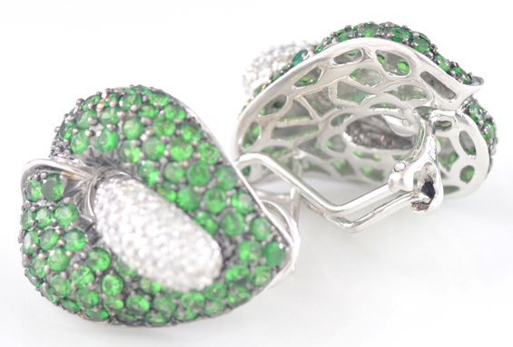 18K White Gold Diamond and Green Stone Earrings