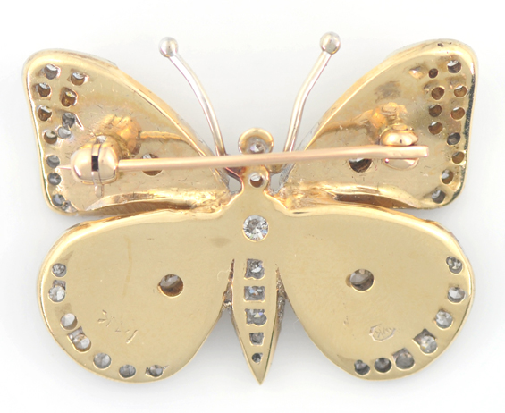 14K Yellow Gold Diamond Butterfly Pin