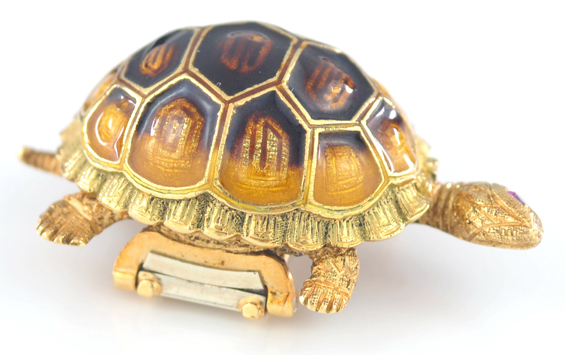 18K Brown Enamel Turtle Pin