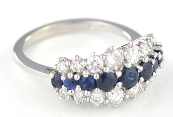 14K White Gold Diamond and Sapphire Band