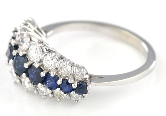 14K White Gold Diamond and Sapphire Band