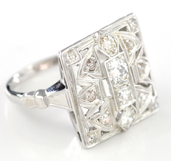 14K White Gold Panel Ring