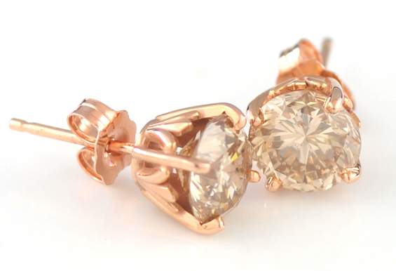 14K Rose Gold Champagne Diamond Studs