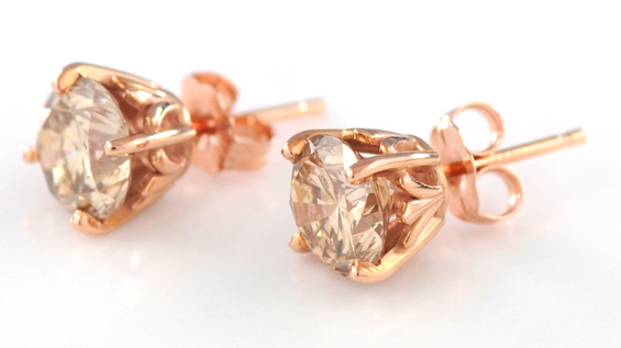14K Rose Gold Champagne Diamond Studs