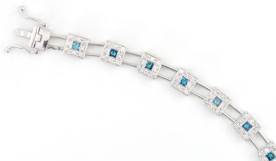14K White Gold Blue Diamond Bracelet 