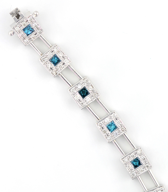 14K White Gold Blue Diamond Bracelet 
