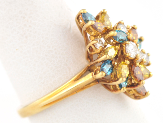 18K Yellow Gold Multi-Colored Diamond Ring