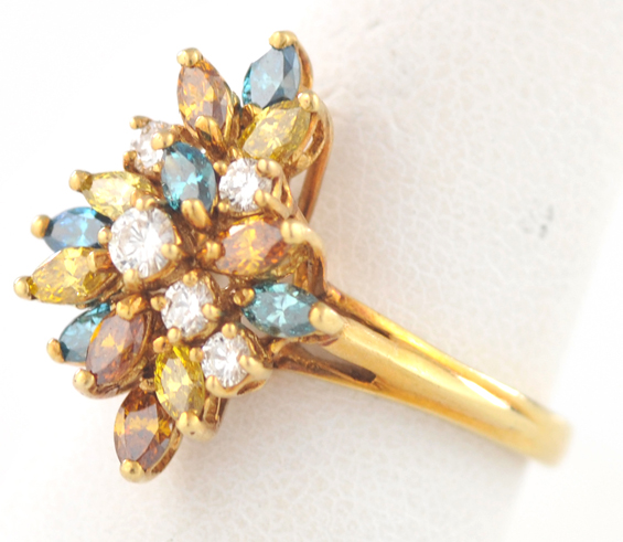 18K Yellow Gold Multi-Colored Diamond Ring