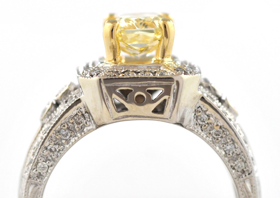 14K White Gold Diamond Ring with a GIA 1.34 Carat Fancy Yellow Diamond
