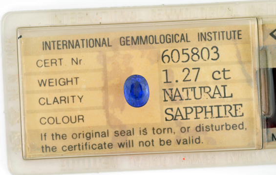 1.27 Carat Oval Sapphire, IGI 605803