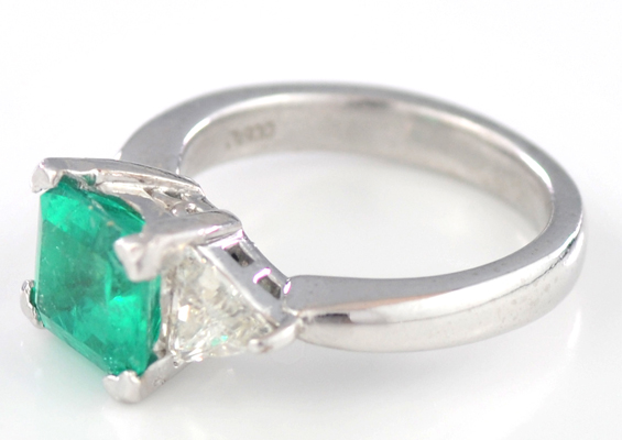 Platinum Emerald and Diamond Ring