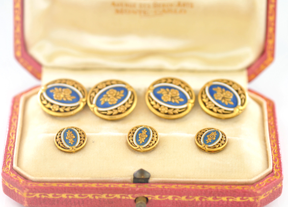 18K Yellow Gold Cufflink and Button Set