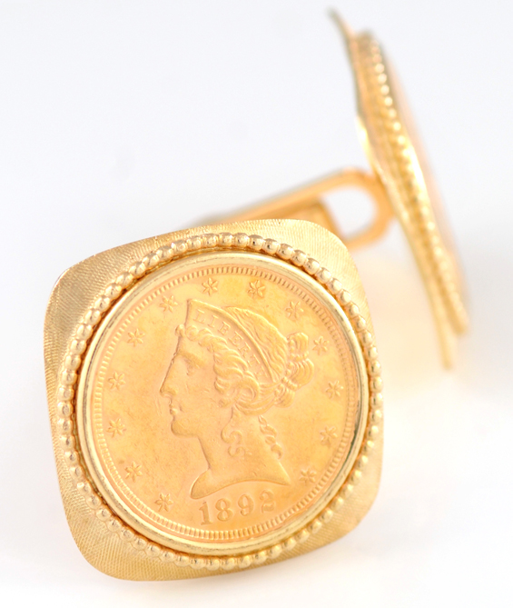 14K Yellow Gold Coin Cuff Links