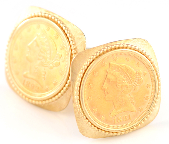 14K Yellow Gold Coin Cuff Links