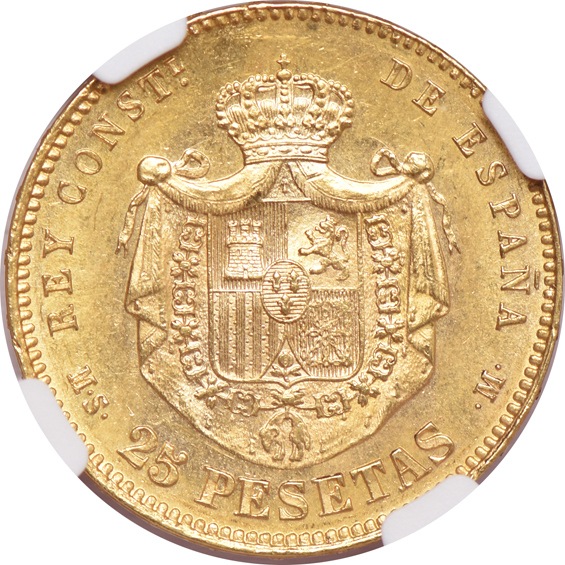 Multiple - 1881 (81) MSM Spain G25P MS-62, and a 1916 VBP AH Denmark 20K MS-64, both NGC