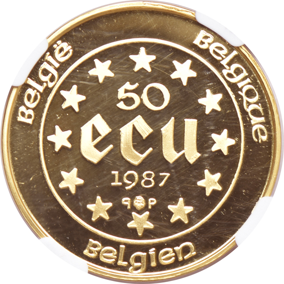 Belgium - 1887 Treaty of Rome Anniversary G50ECU PF-69 Ultra Cameo and 5ECU PF-68 Ultra Cameo, both NGC