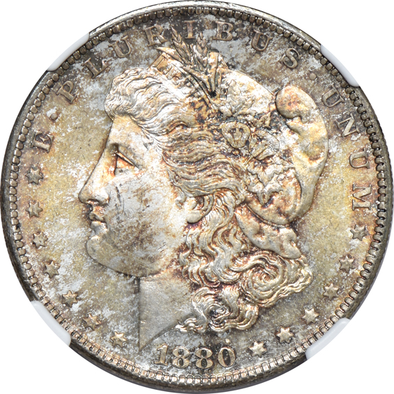 Five Morgan silver dollars certified MS-64, all CAC